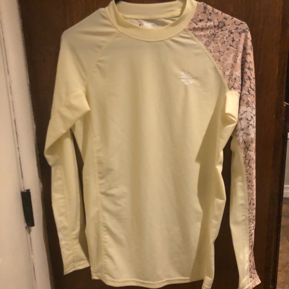 Gender Neutral Poly Long Sleeve Rash Guard Top - Pale Yellow w/Tan Pattern